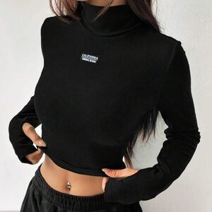 SHEIN Black Turtleneck Crop Sweatshirt